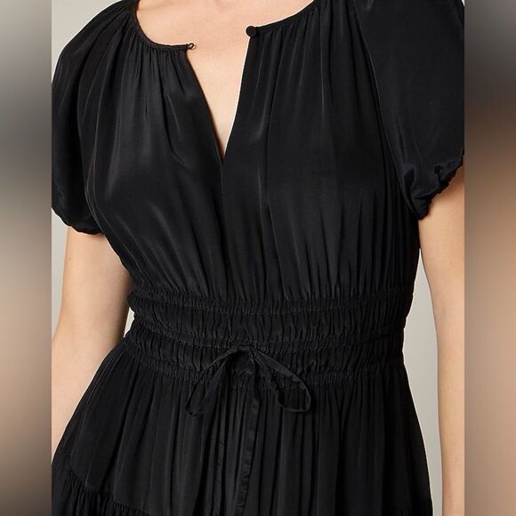 NWT J CREW Elena puff-sleeve dress in crepe de chine in black - Picture 4 of 8